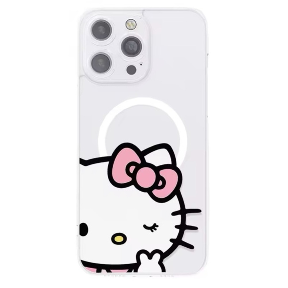 NWT Sanrio Hello Kitty Cartoon With Clear White Magsafe Case iPhone 15 plus